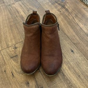 Lucky Brand Leather Zippered Booties with 1 1/2” Heel- Used, Fair Condition